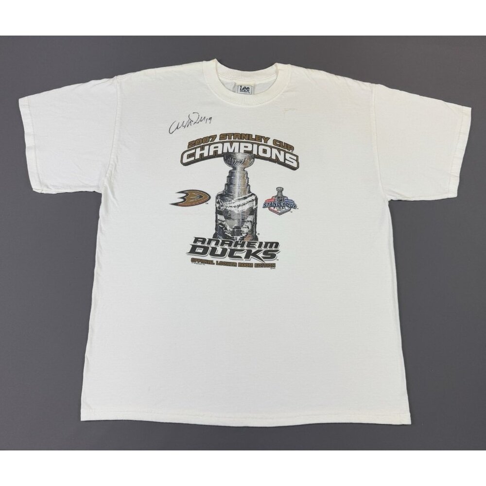 Vintage Y2K Anaheim Ducks 2007 Stanley Cup Champions Hockey NHL White XL Lee T
